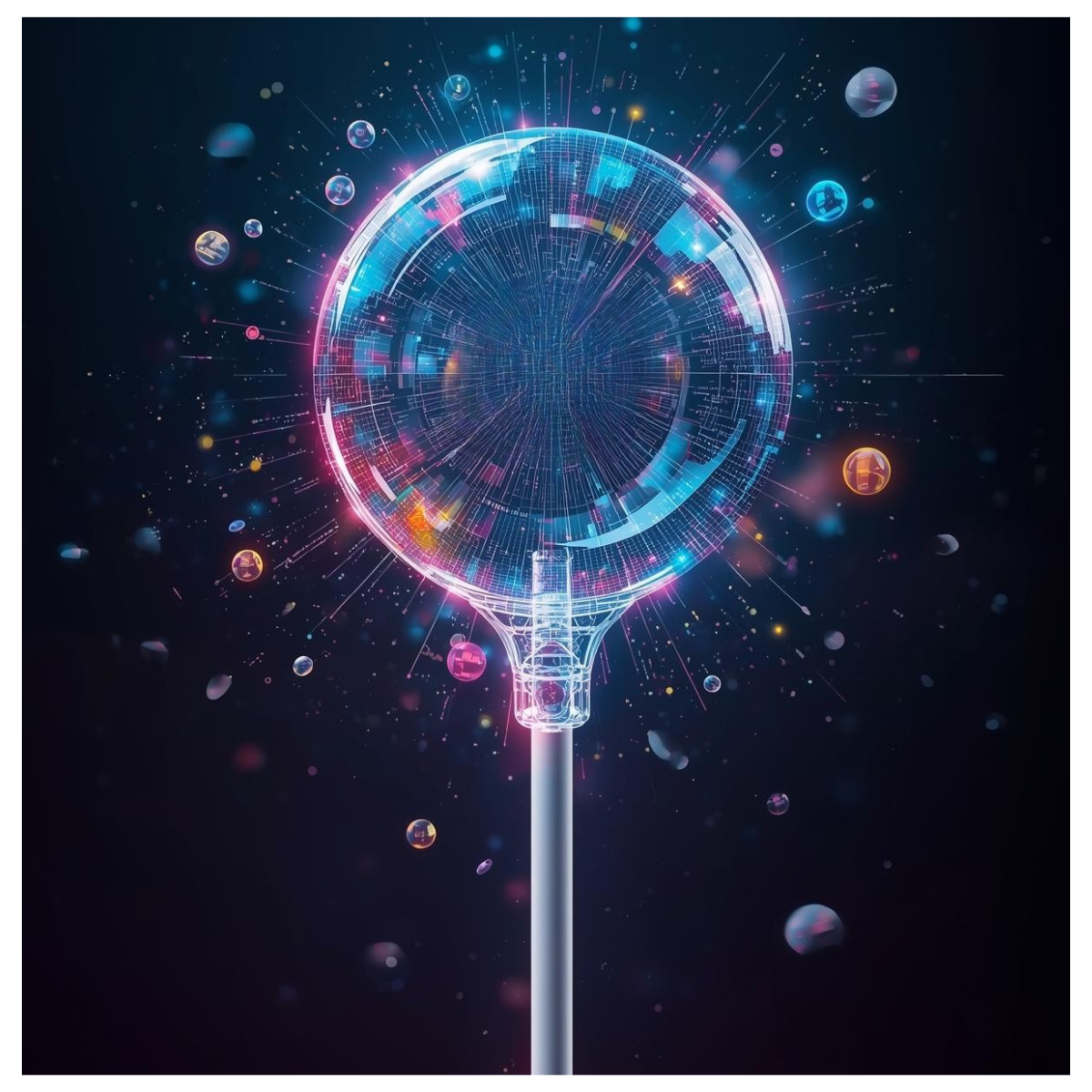 Digital lollipop symbolizing how Large Language Models combine a sweet conversational surface with a mathematical core.